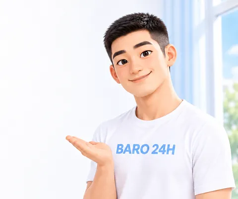 차분한 표정으로 안내하는 남성 3D 인물